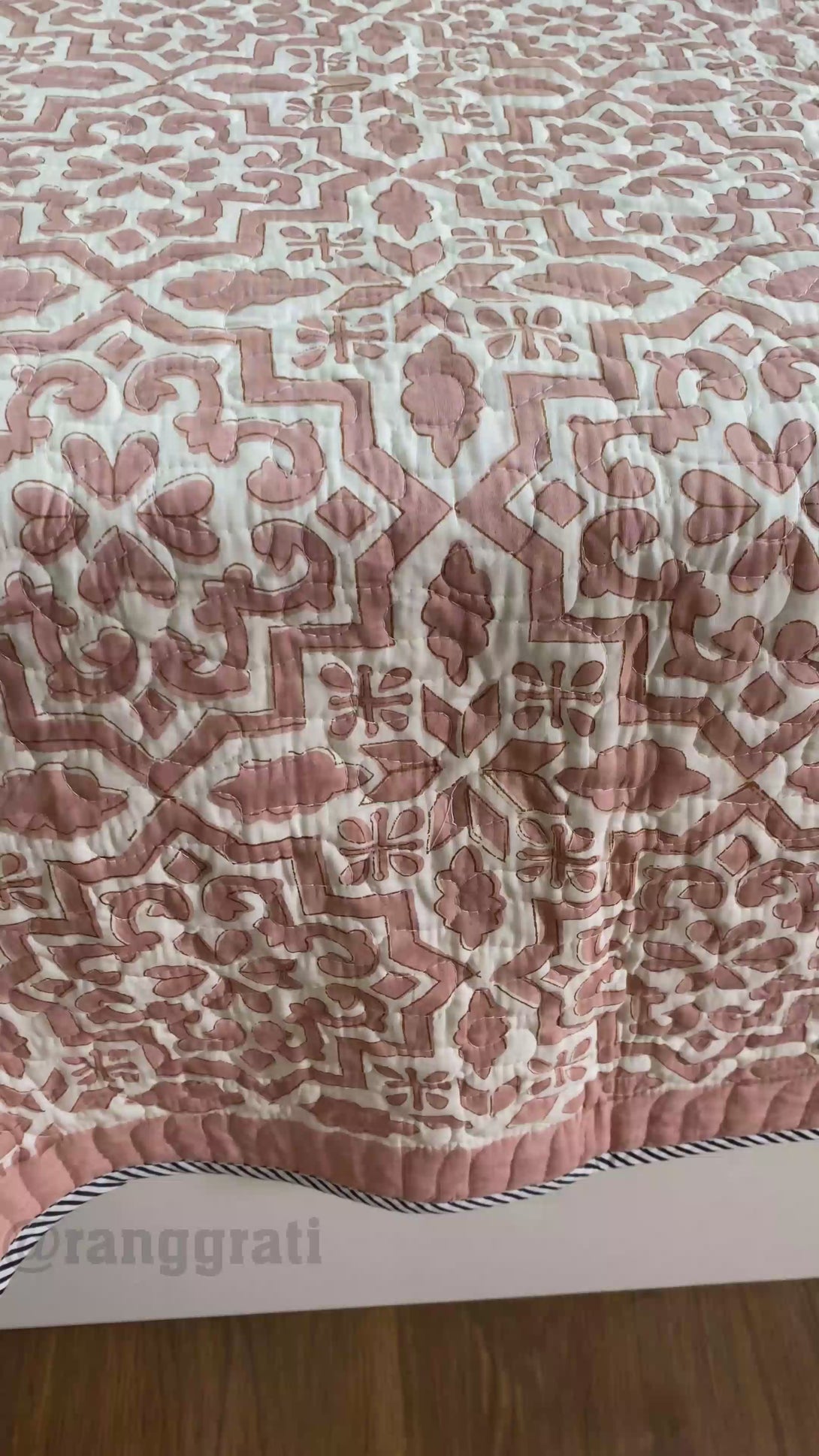 Peach Geometric Quilted Bedcover Super King Size