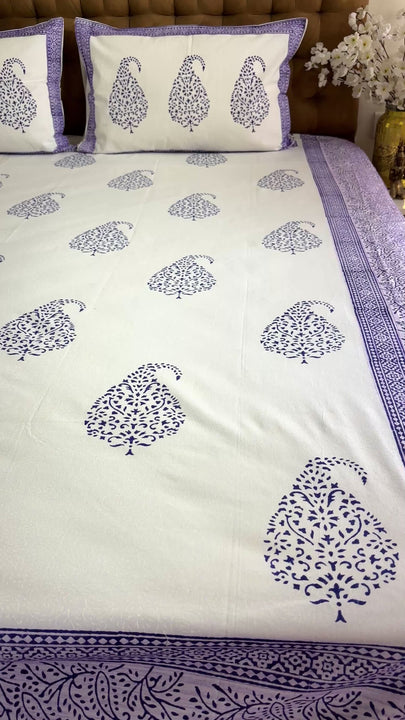 King Size Jaipuri Cotton Violet Paisley Bedsheet 