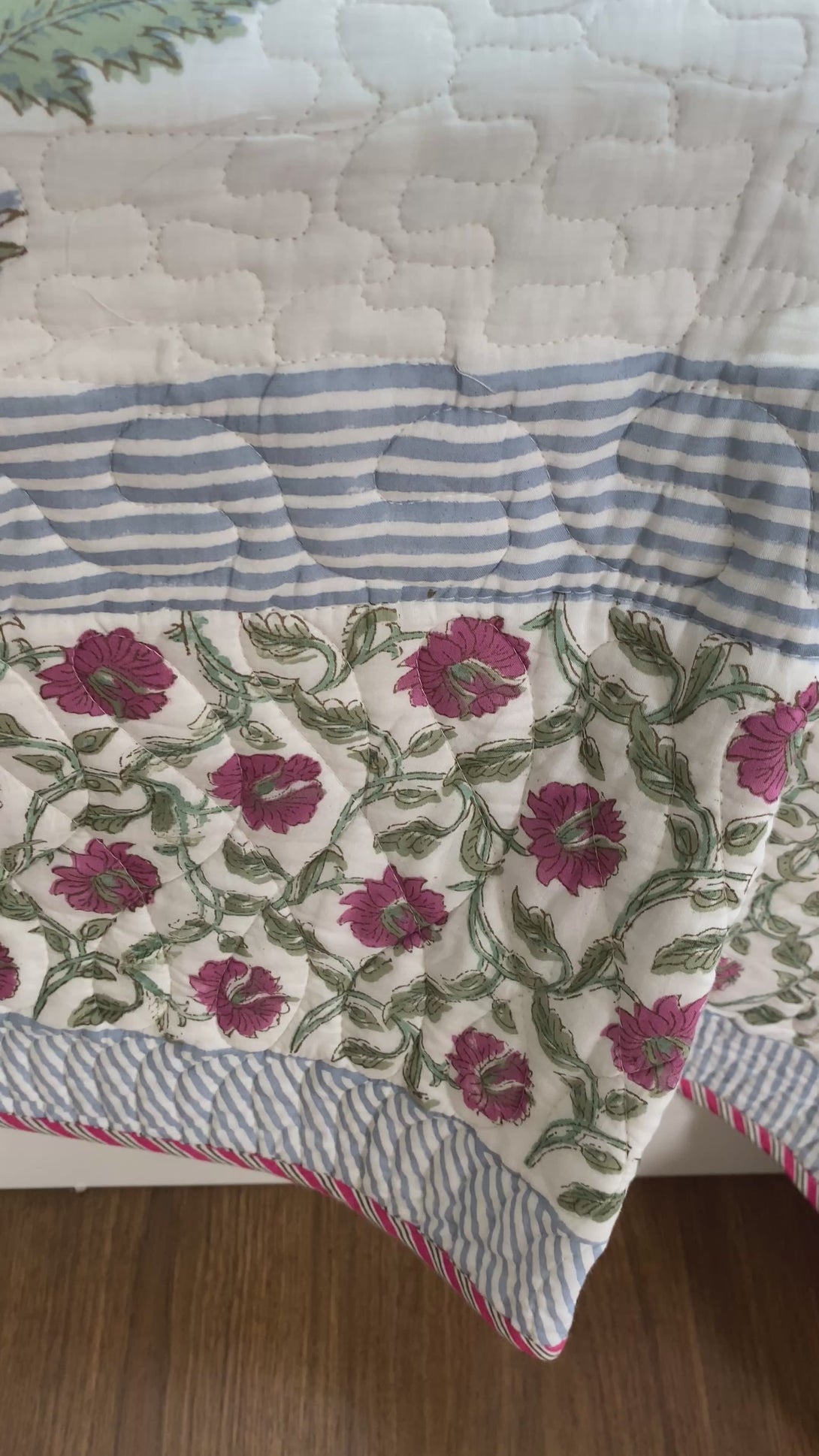 Pure Cotton Dark Fuchsia Floral Quilted Bedcover Super King 108 X 108
