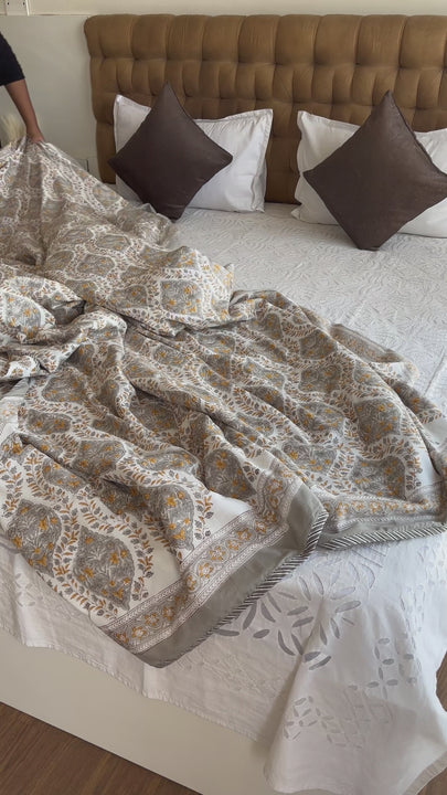 Brown Grey Mulmul Double Dohar Ac Blanket