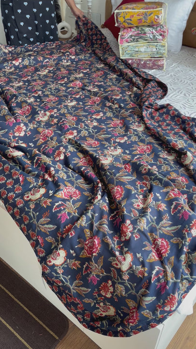 Oxford Blue Jaal Floral Dohar For Double Bed 