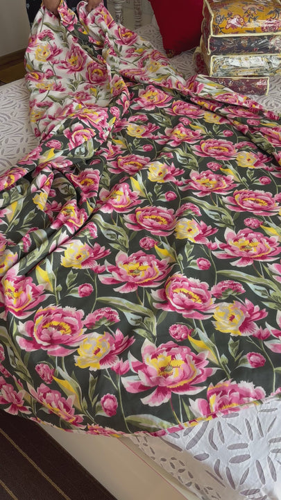 Pink Lotus Cotton Dohar For Double Bed 