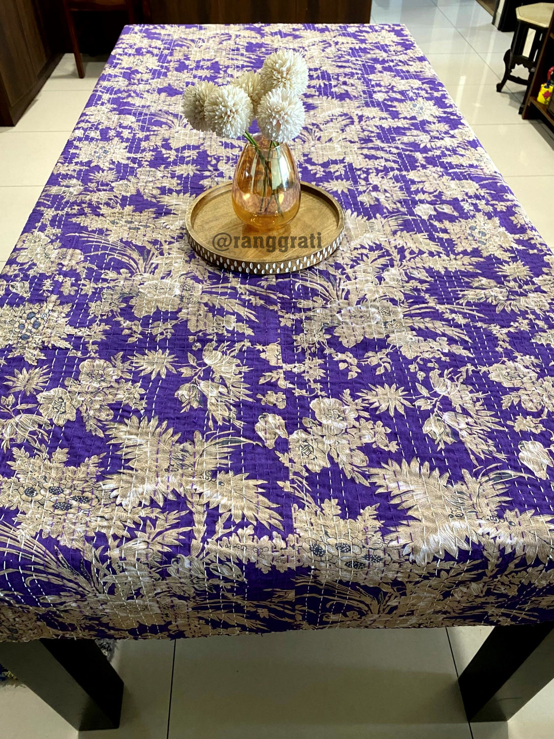 Purple Floral Table Cover Cloth 6 Seater 