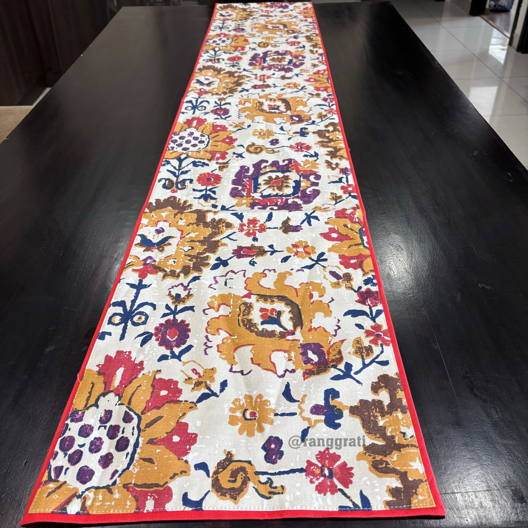 Red Abstract Canvas Cotton Table Runner 6 Seater Dining Table - Table Runner