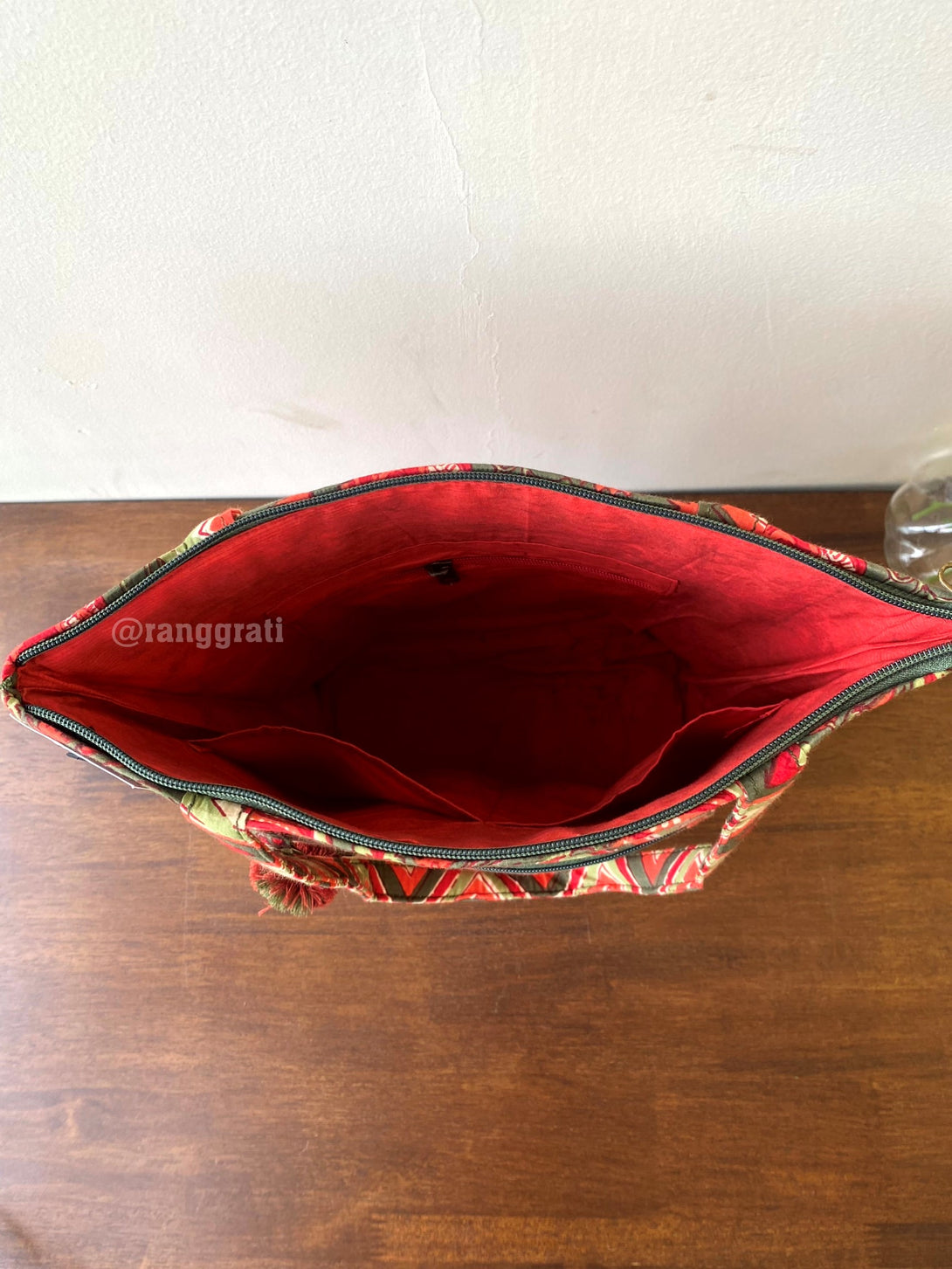 Ajrakh Print Red Floral Handbag – Handmade Cotton