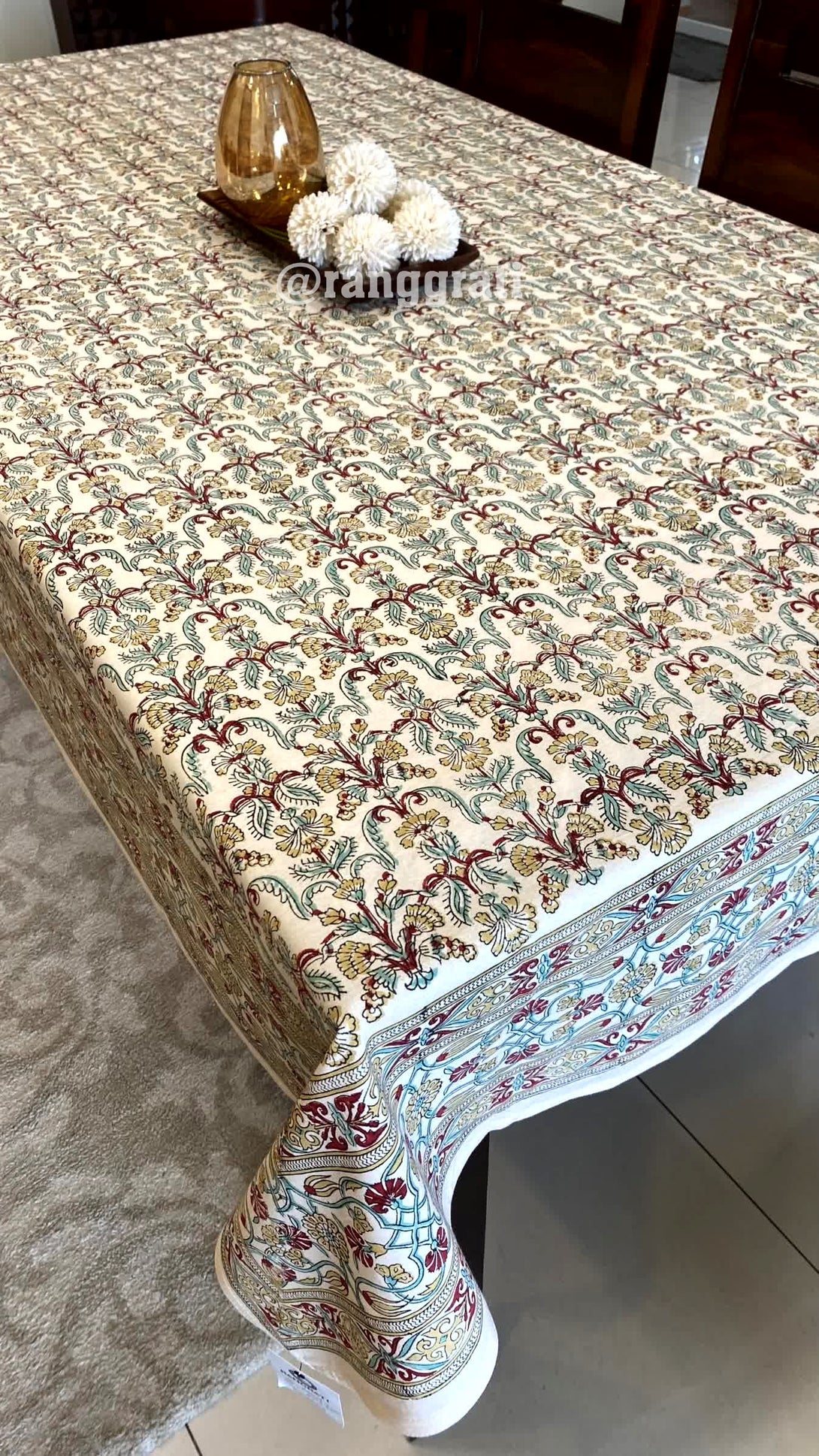 Red golden floral table cover