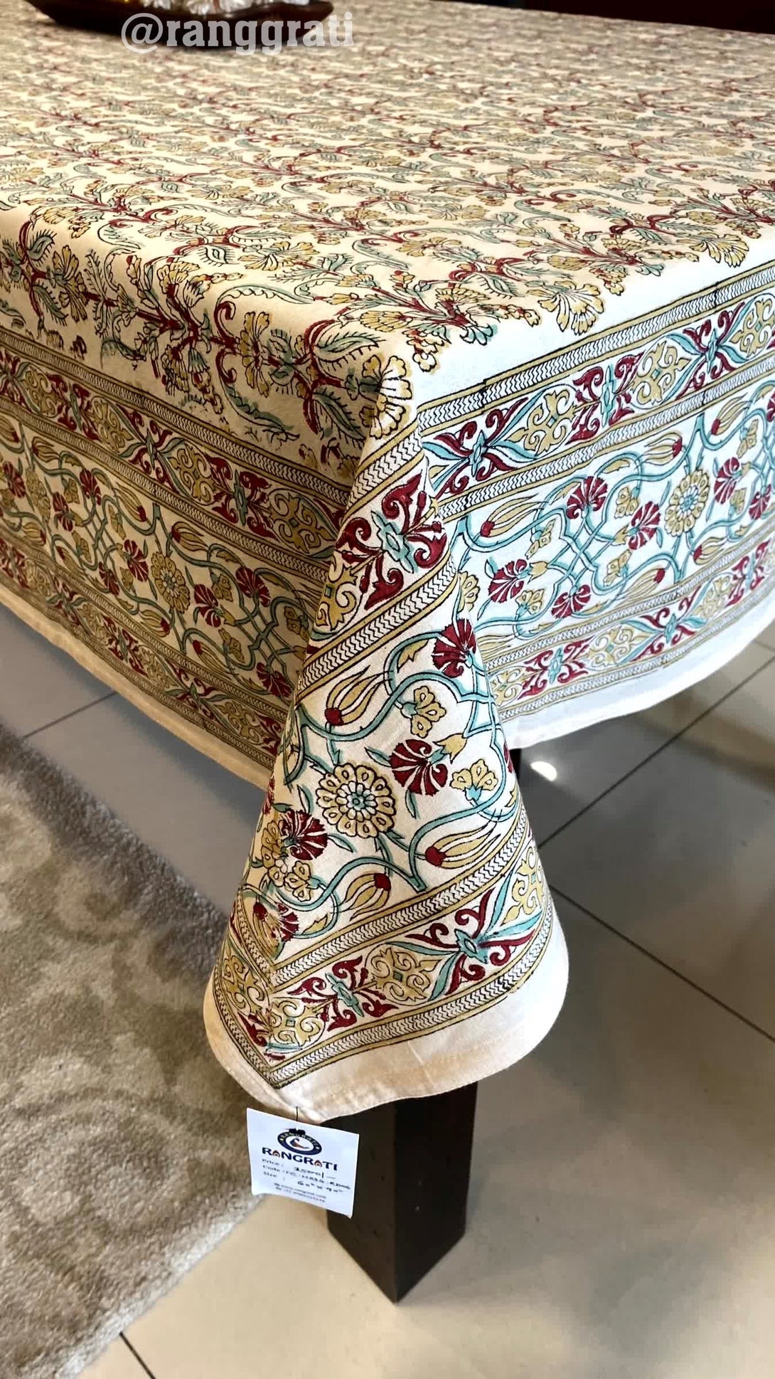 Red Golden Floral Table Cover Cloth 6 Seater Dining Table Rectangular - Table Cover