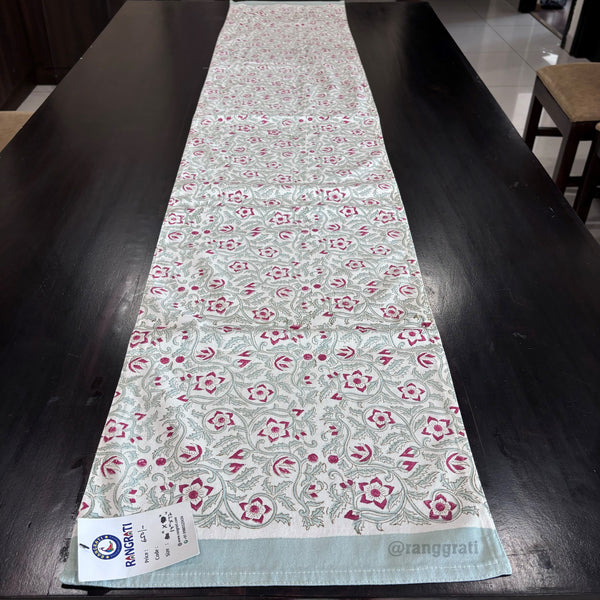Red Jaal Floral Block Print Cotton Table Runner 6 Seater Dining Table - Table Runner