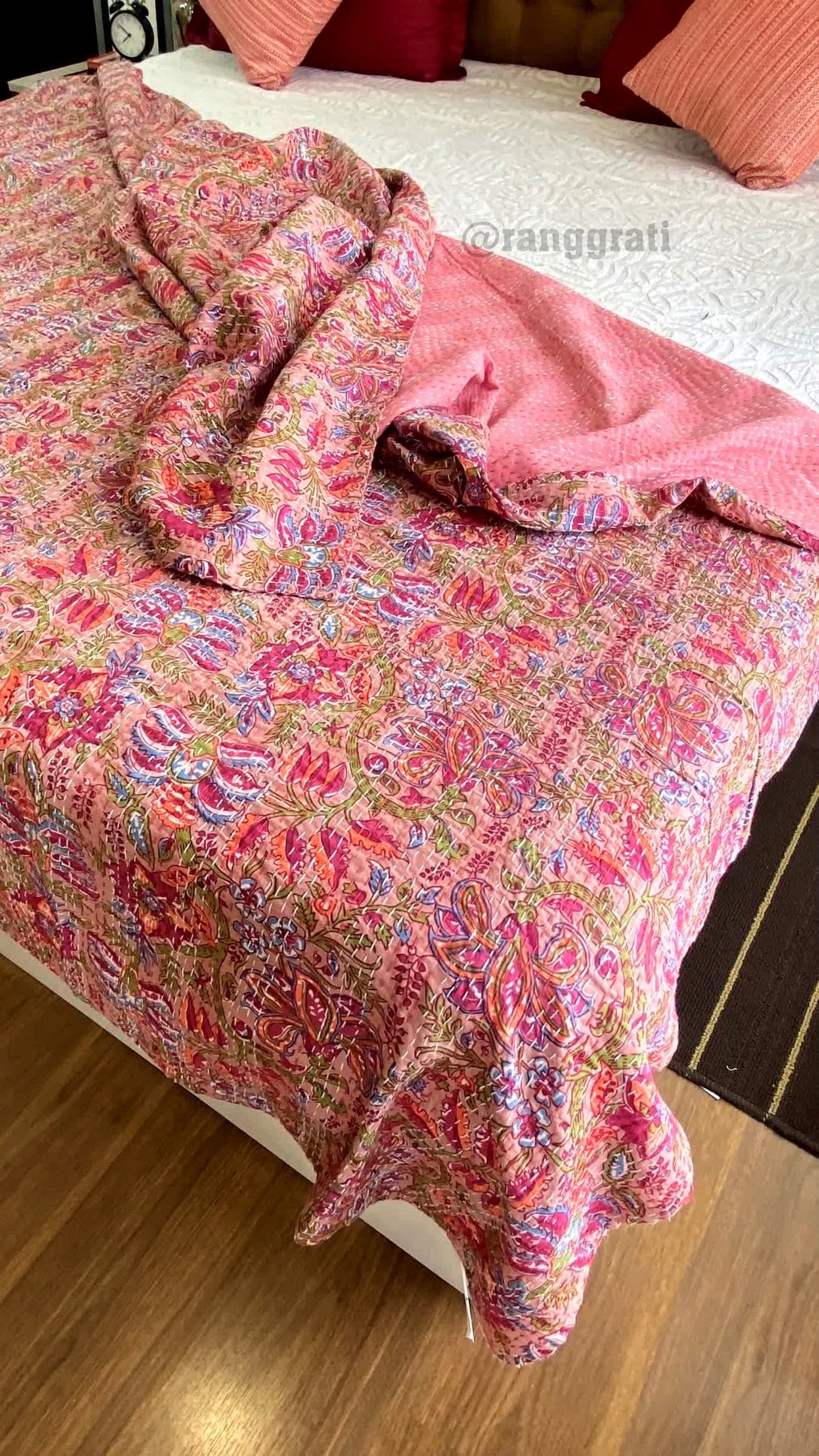 Red Jaal Floral Kantha Bedcover For Double Bed King Size - Bedcover