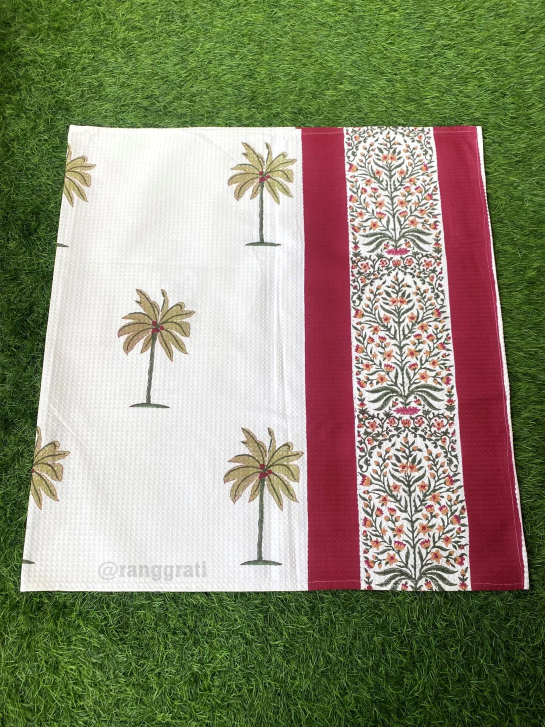 Red Tree Body Towel Hand Block Printed Pure Cotton - Body Towel