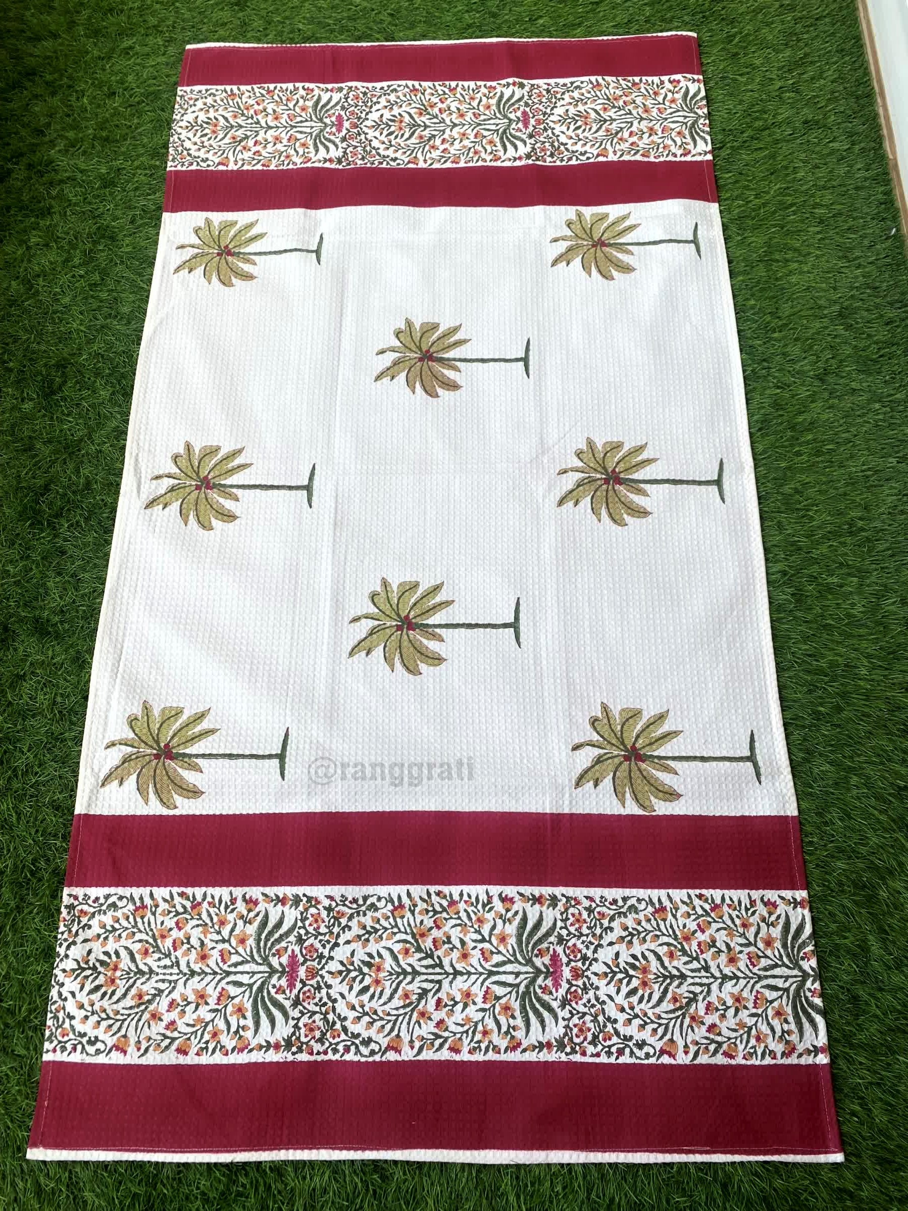 Red Tree Body Towel Hand Block Printed Pure Cotton - Body Towel