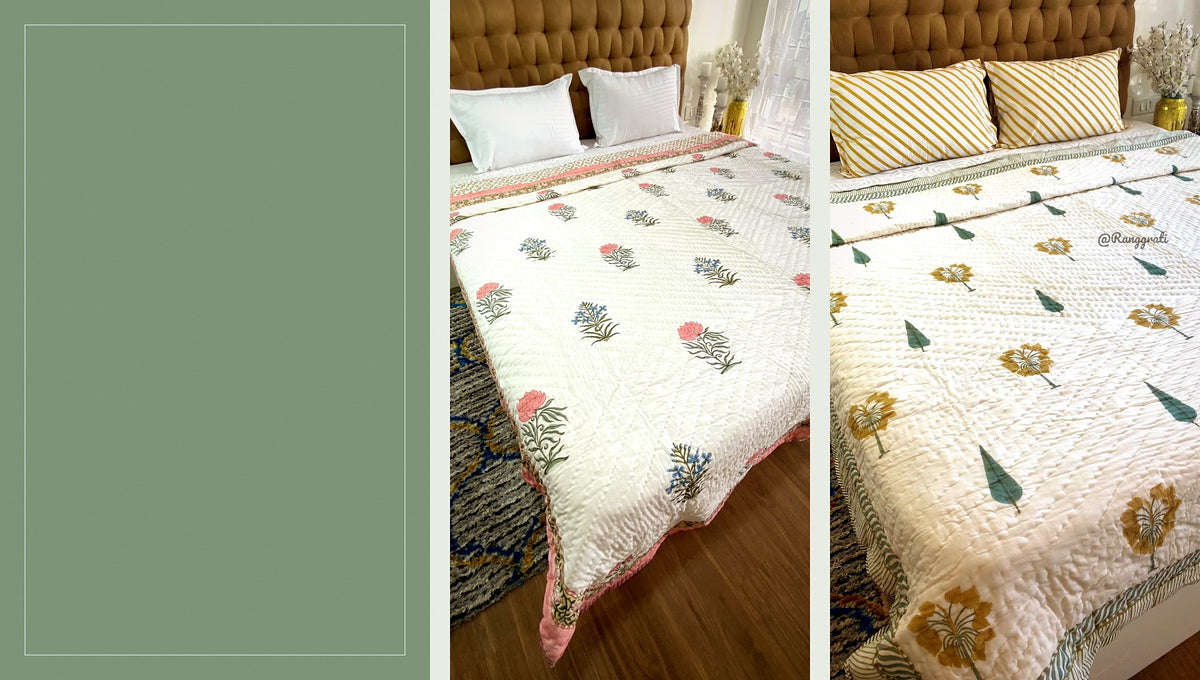 Jaipuri razai quilts hand block printed in cotton