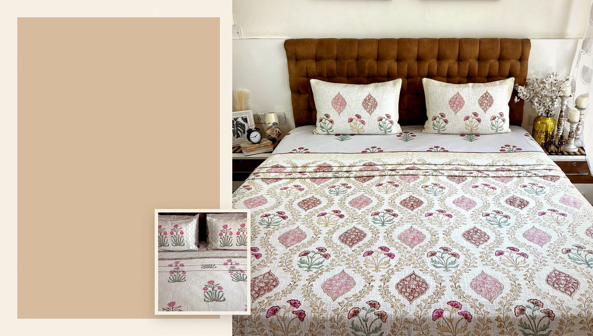 Hand block printed jute cotton king size bedcovers