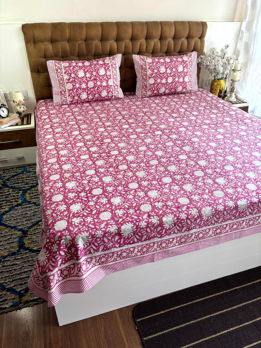 Rose Pink Gadh Percale Bedsheet | Jaipur Super King 108X108