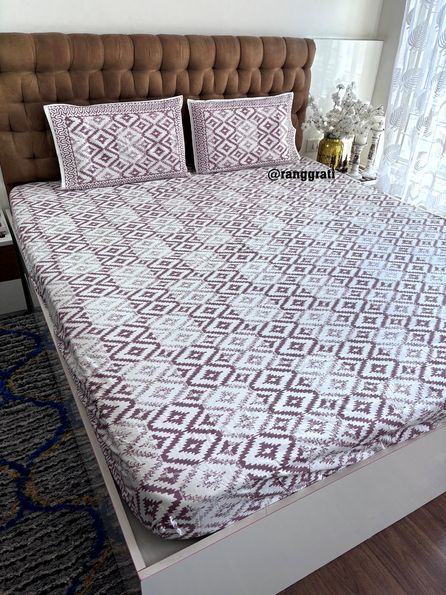 Rosy Brown Aztec Cotton Elastic Fitted Bedsheet King Size