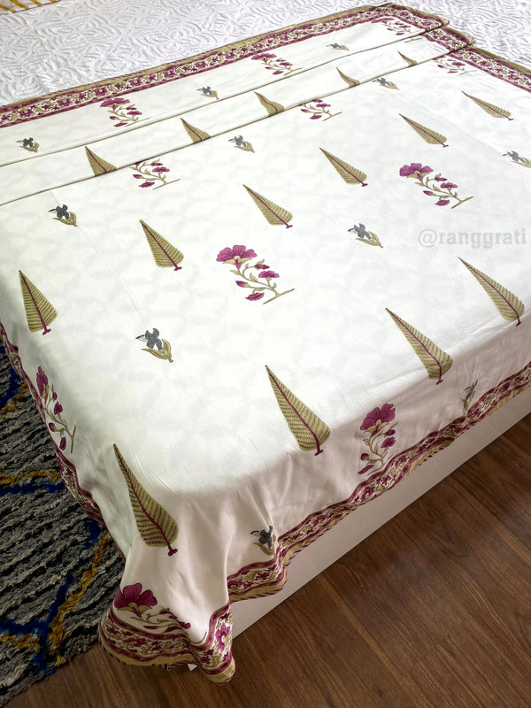 Rouge Pink Floral Dohar For Single Bed In Mulmul Cotton