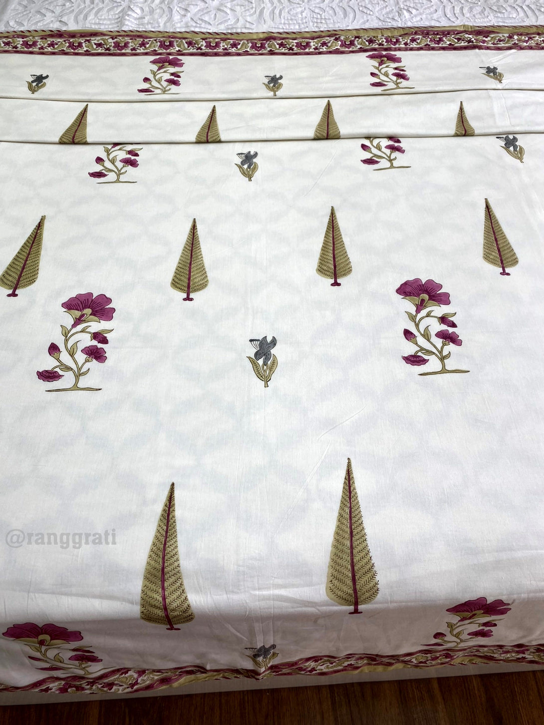 Rouge Pink Floral Dohar In Mulmul Cotton Reversible For Single Bed