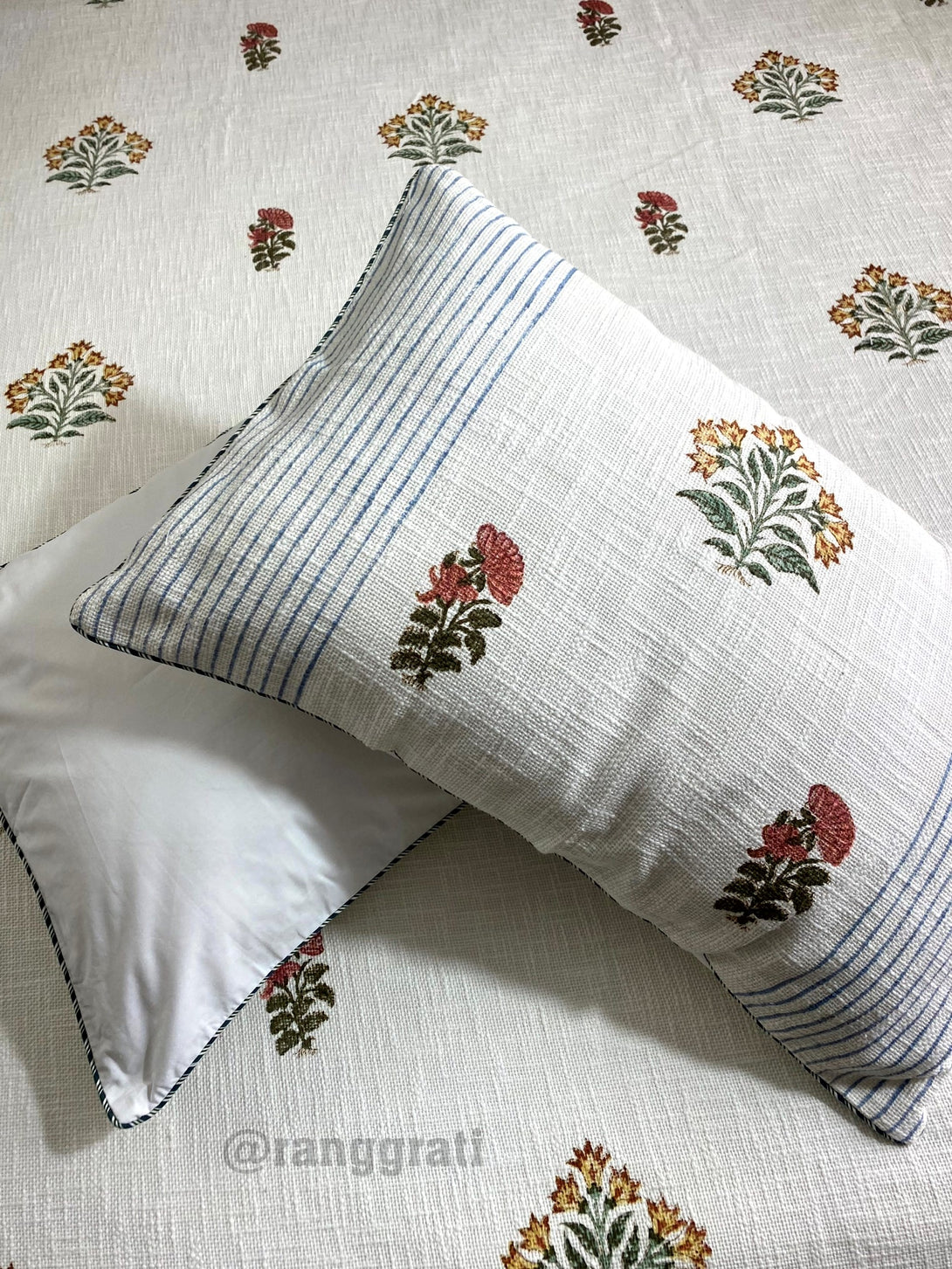 Rust Brown Floral Jute Cotton Bedcover King Size With Pillow Covers