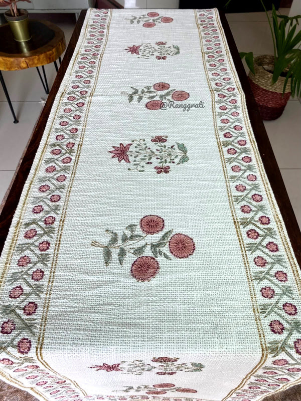 Rust Floral Jute Cotton Table Runner For Dining Table - Table Runner