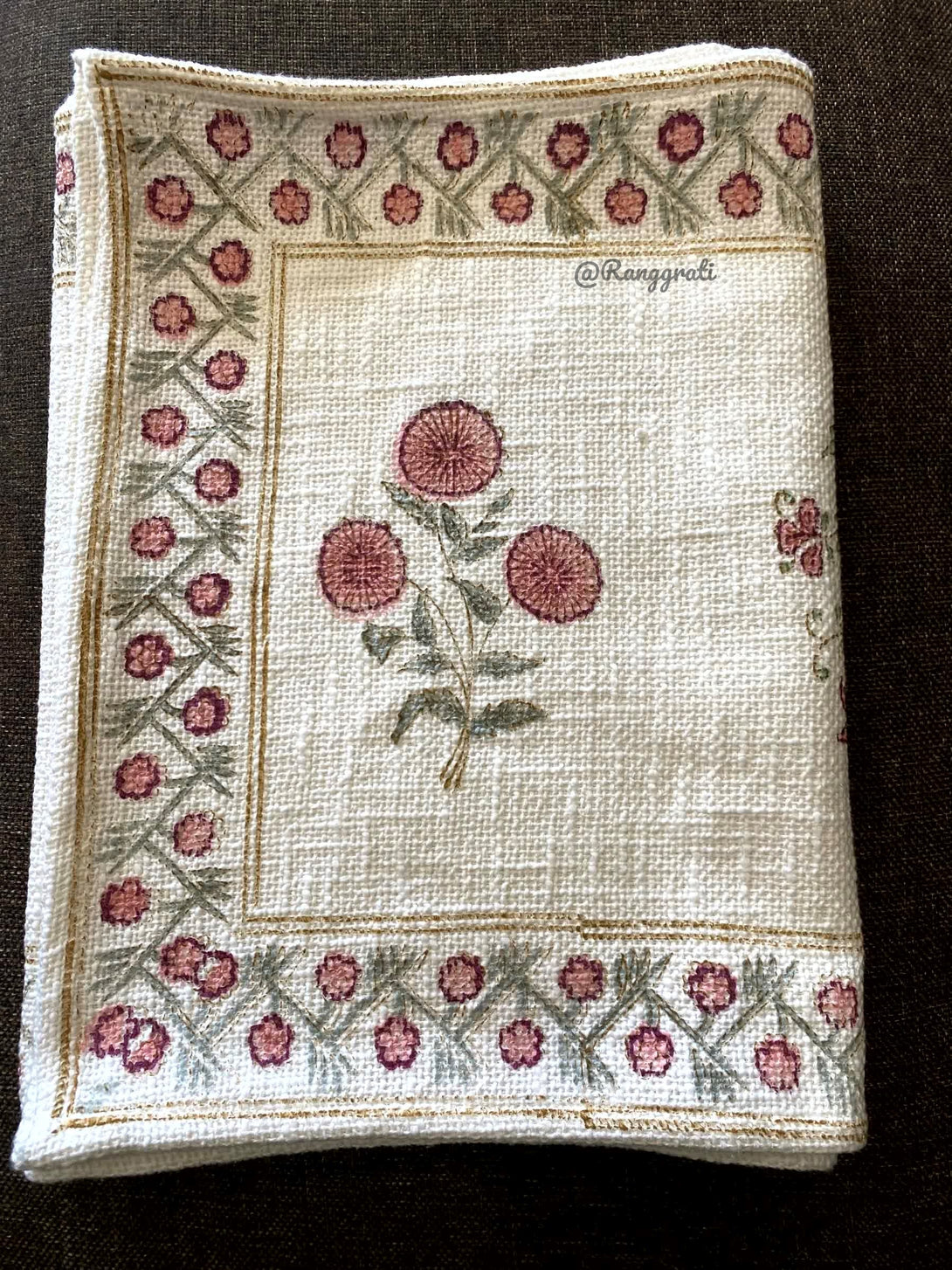 Rust Floral Jute Cotton Table Runner For Dining Table - Table Runner