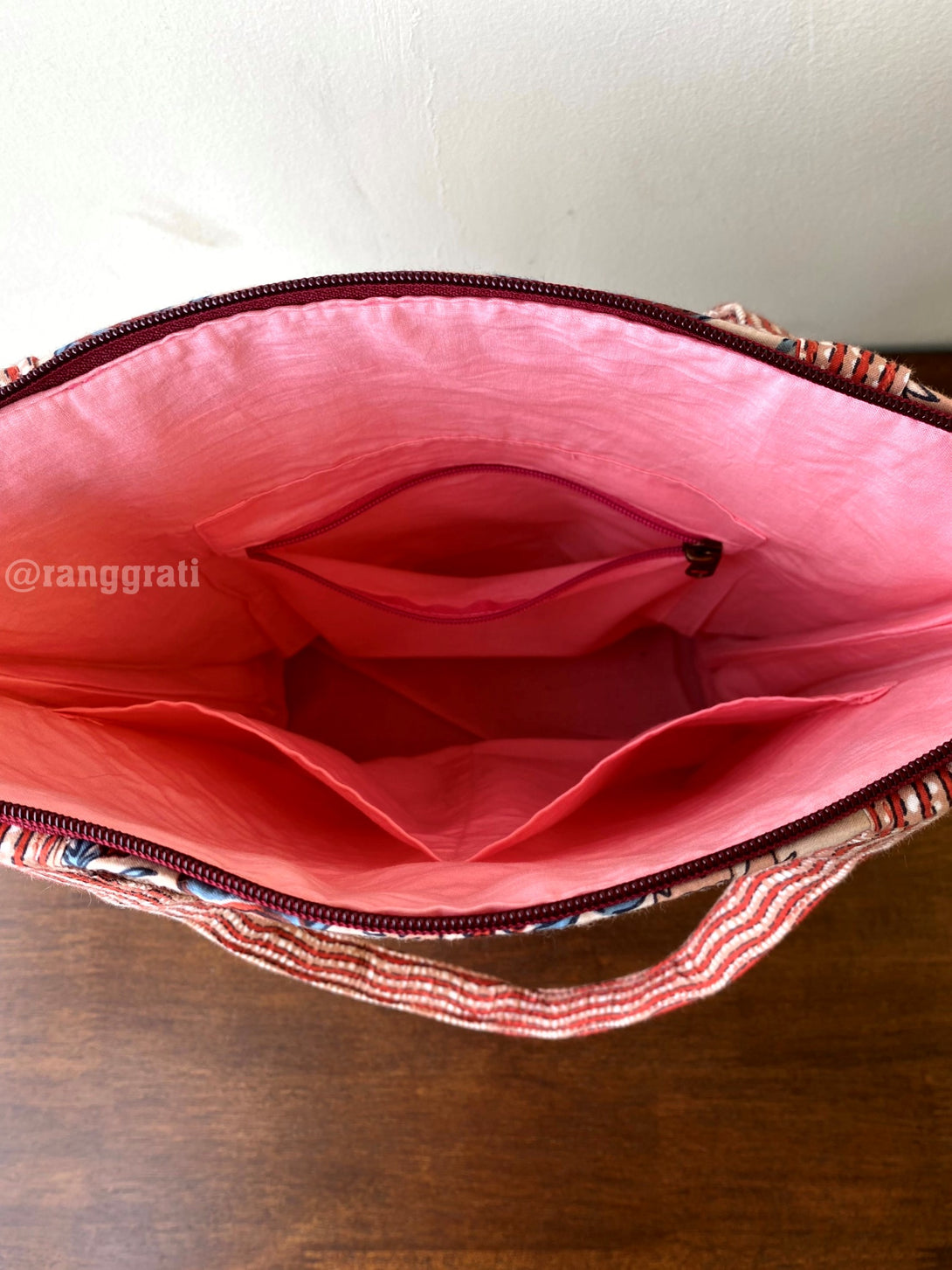 Rustic Brown Floral Cotton Handbag – Hand Block Printed Ajrakh Design