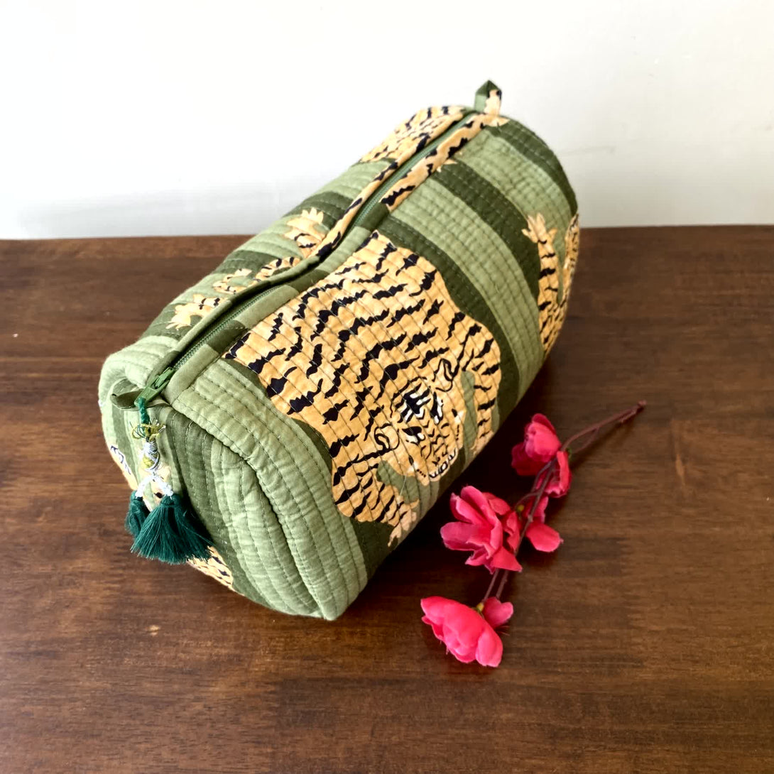 Sap Green Animal Quilted Travel Pouch Set of 3 - Pouch