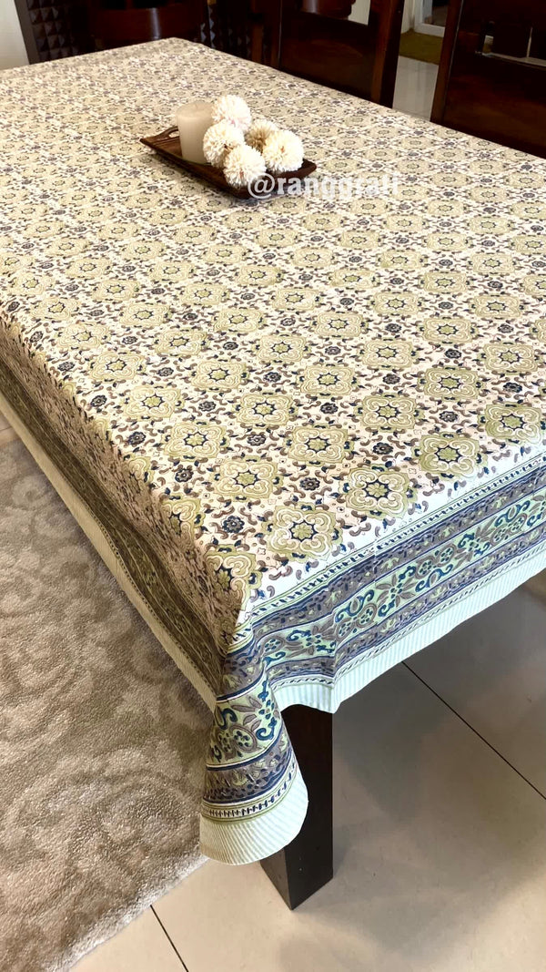 Sap Green Geometric Table Cover 6 Seater Dining Table Rectangular - Table Cover