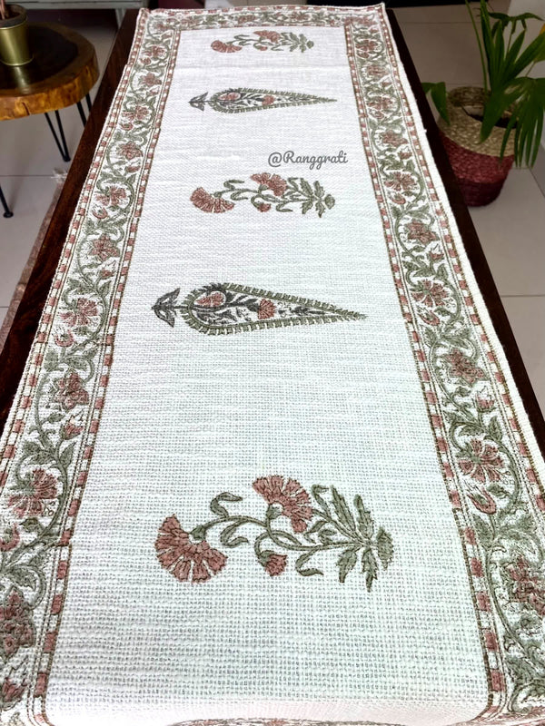 Sap Green Paisley Jute Cotton Table Runner For Dining Table - Table Runner