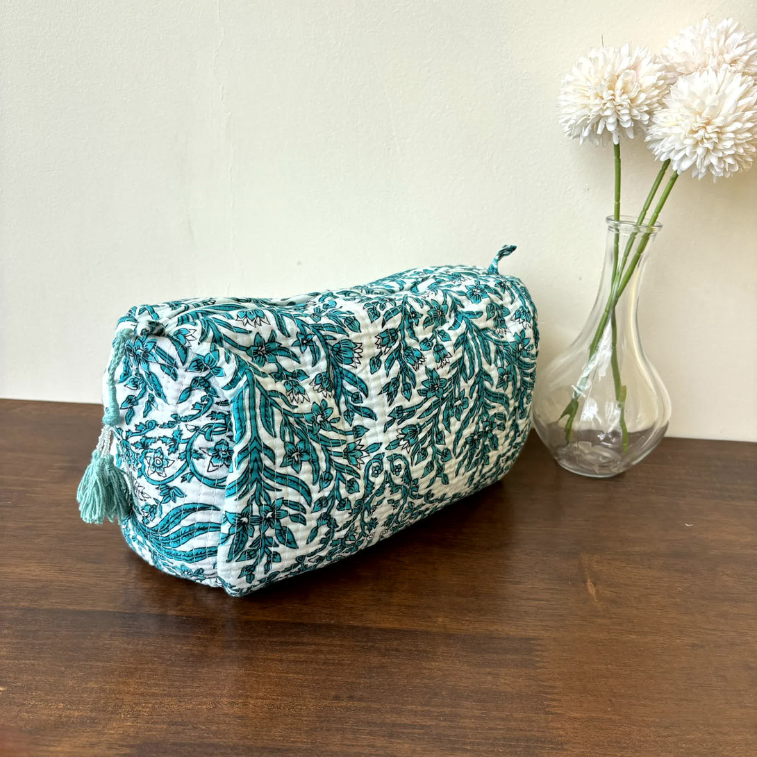 Sea Green Floral Quilted Travel Pouch - Set of 3 - Pouch