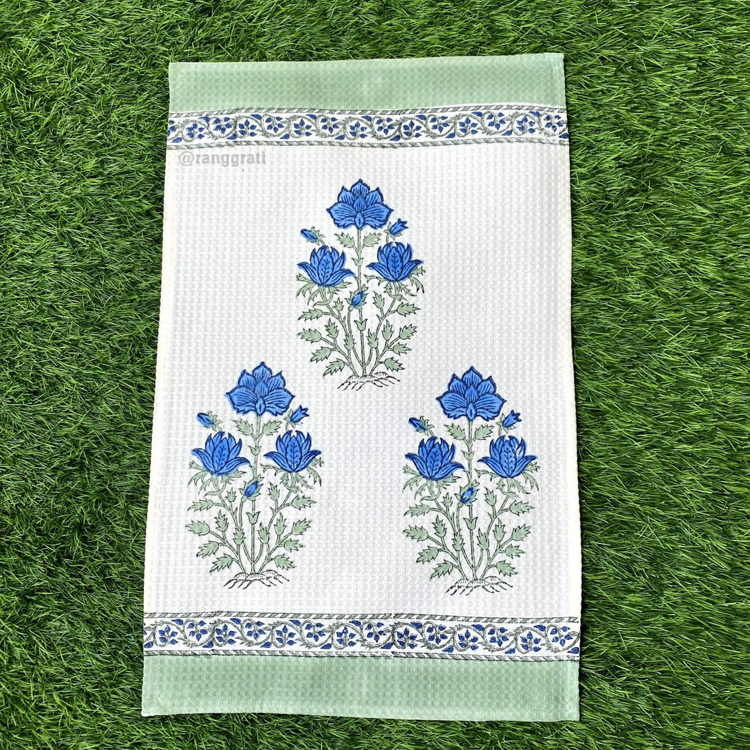 Set of 2 Hand Towel Blue Floral Hand Block Printed Pure Cotton - Hand Towel