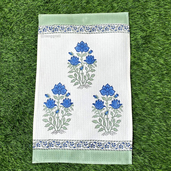 Set of 2 Hand Towel Blue Floral Hand Block Printed Pure Cotton - Hand Towel