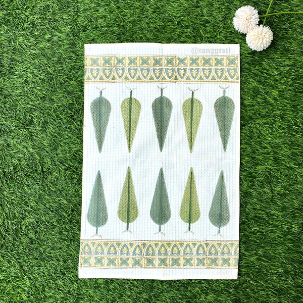 Set of 2 Hand Towels - Green Pine Hand Block Printed - Hand Towel