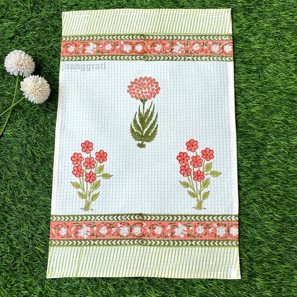 Set of 2 Hand Towels - Orange Floral Hand Block Printed - Hand Towel