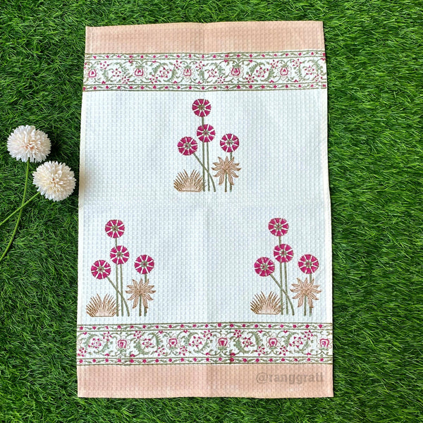 Set of 2 Hand Towels - Pink Floral Hand Block Printed - Hand Towel