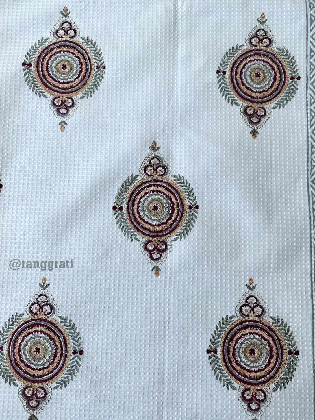 Set of Body & Hand Towel Red Geometric Waffle Pure Cotton - Body Towel