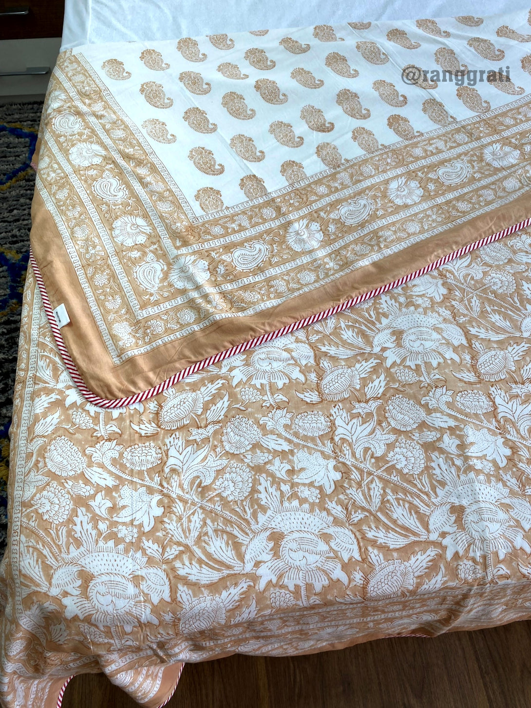 Pure Cotton Skin Brown Color Floral Dohar  Reversible For Single Bed