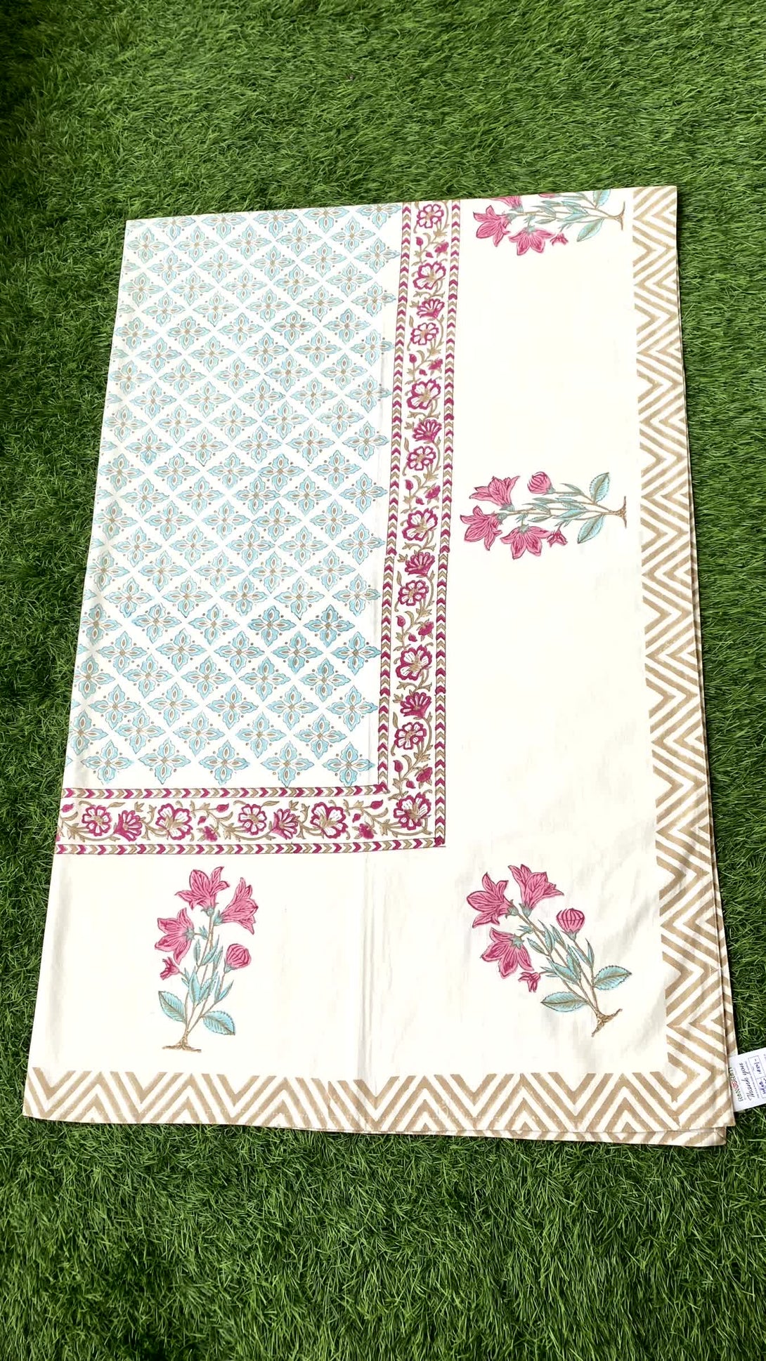 Table Cover 6 Seater Teal Pink Floral Canvas Cotton - Table Cover
