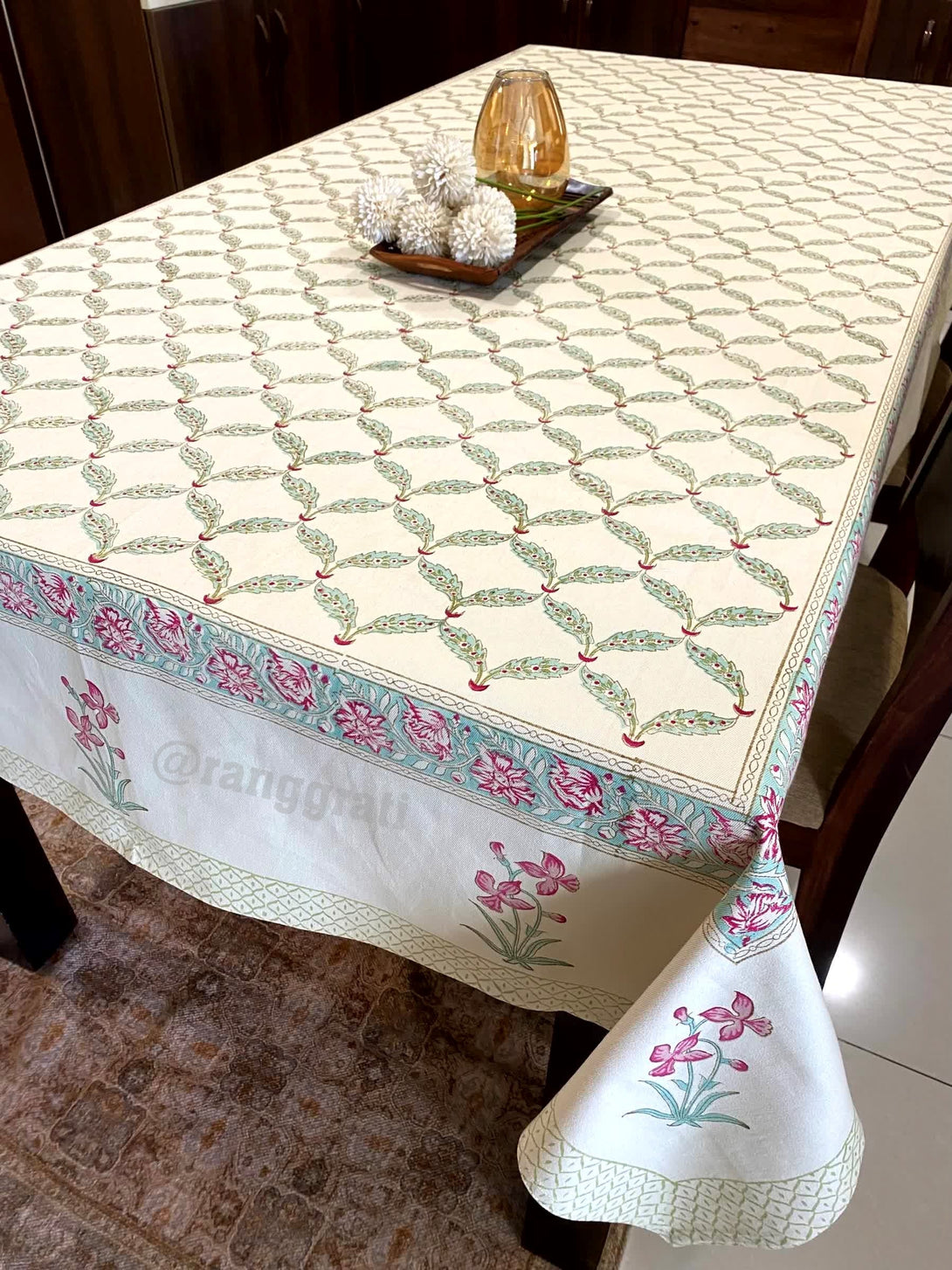 Teal Leaf Table Cover 8 Seater Dining Table Rectangular - Table Cover