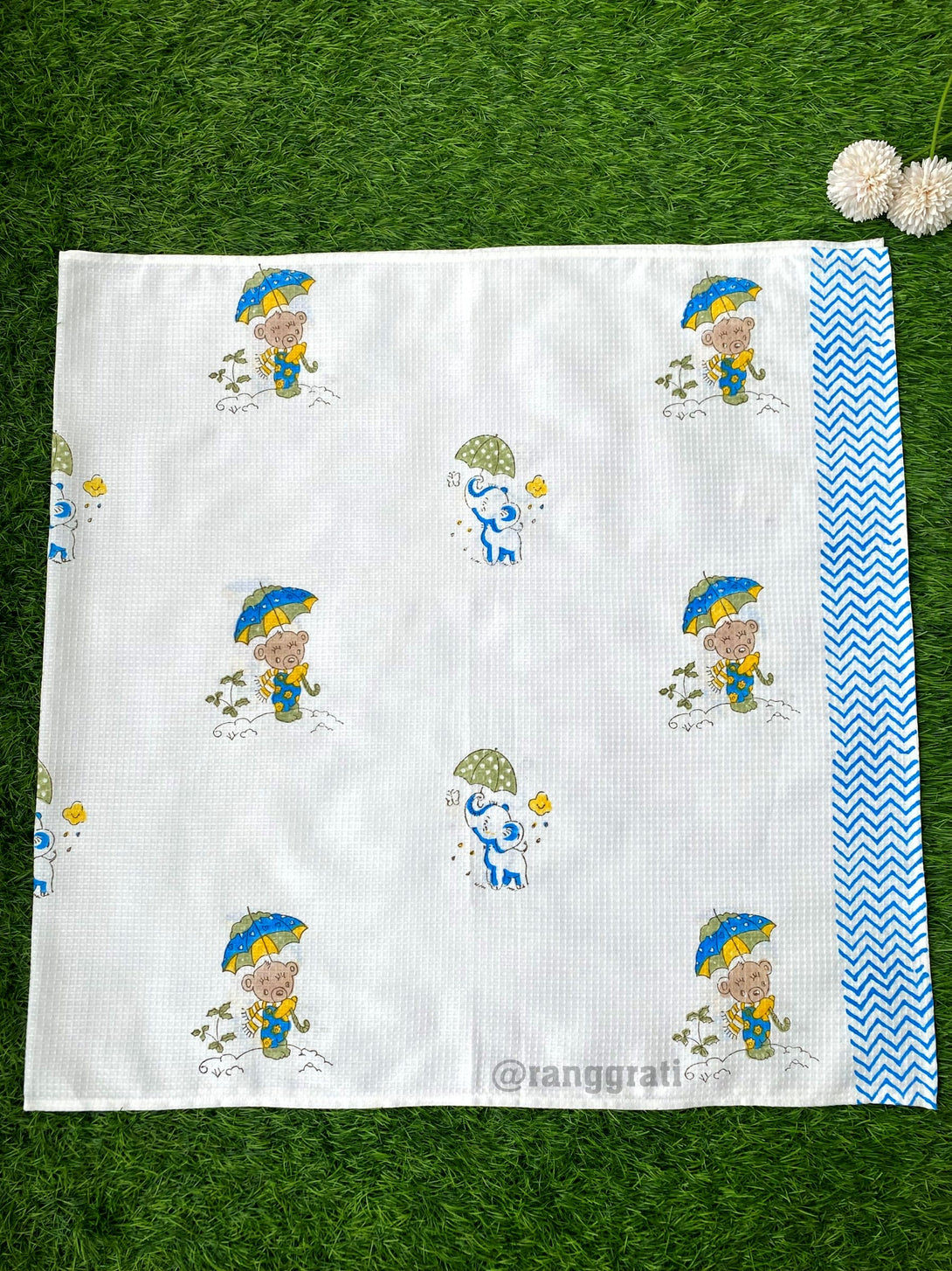 Pure Cotton Teddy Bear Hand Block Printed Body Towel