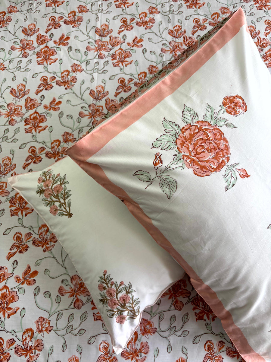 Terra Cotta Floral Percale Bedsheet | Jaipur Super King 108X108