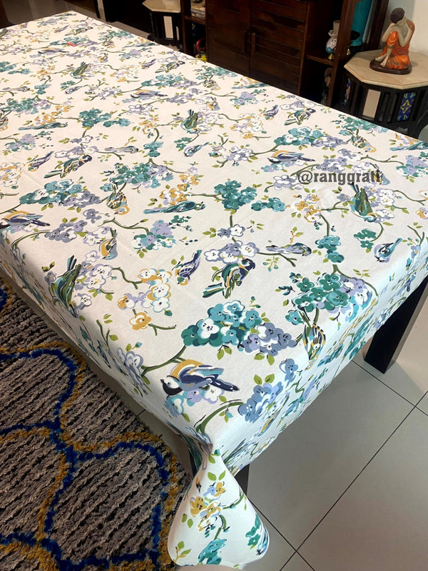 Turquoise Birdie Jaipuri Cotton Bedsheet For Single Bed With Pillow - Bedsheet