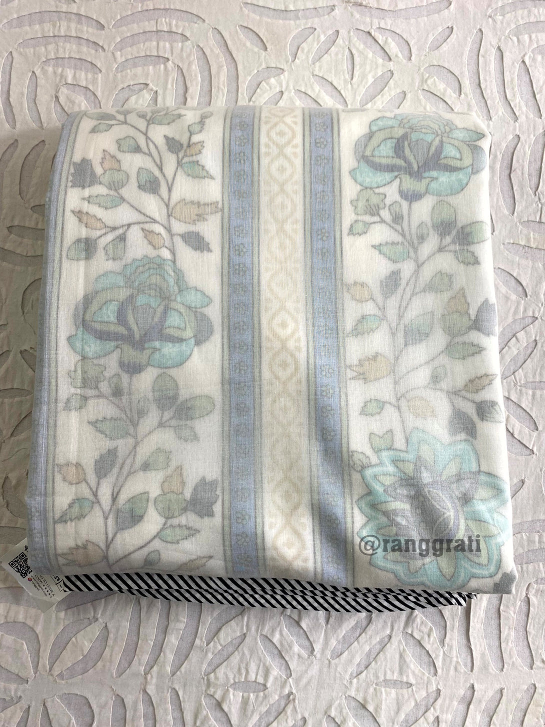 Turquoise Floral 3D Dohar In Mulmul King Size For Double Bed