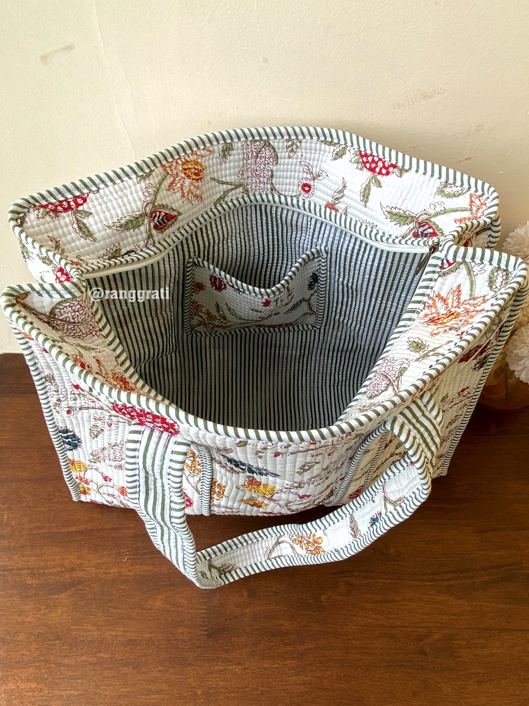 White Floral Tote Bag Quilted