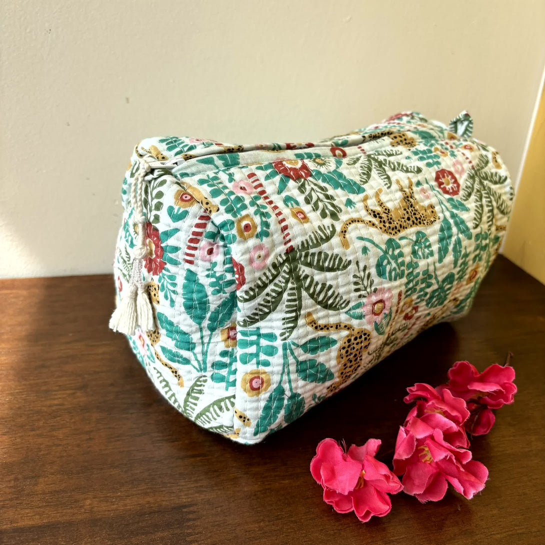 White Forest Quilted Travel Pouch Hand Block Set of 3 - Pouch