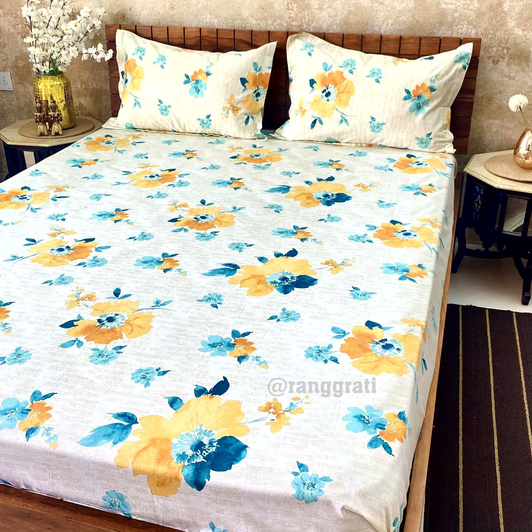 Yellow Cotton Bedsheet Queen Size 200 TC - Bedsheet