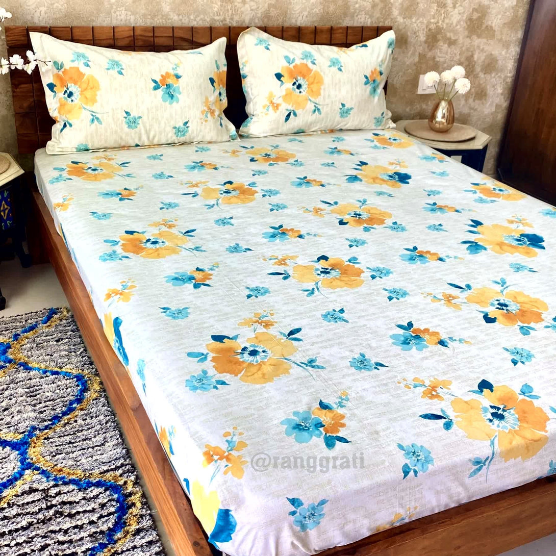 Yellow Cotton Bedsheet Queen Size 200 TC - Bedsheet