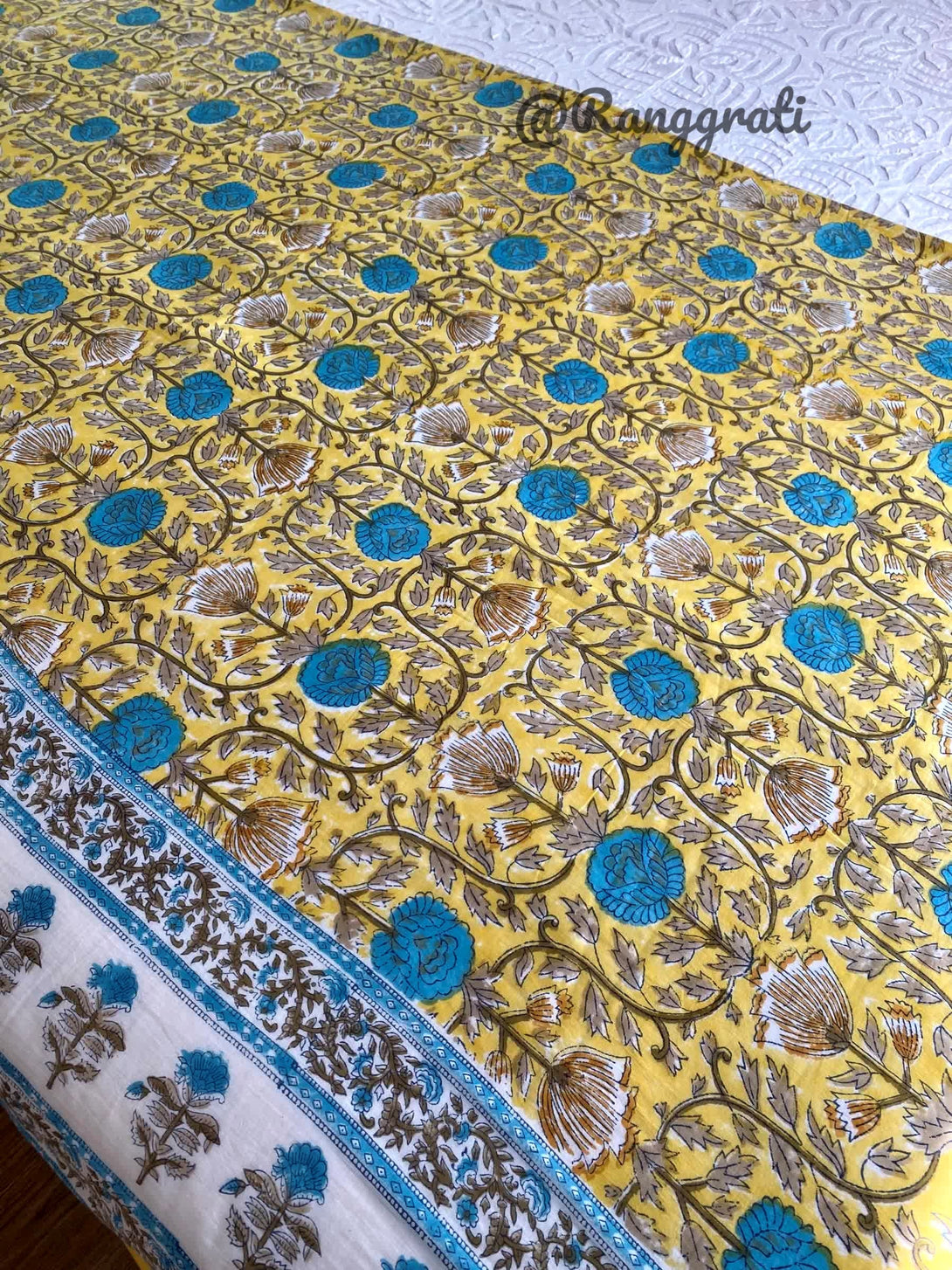 Yellow Cotton Double Dohar Blanket In Hand Block - Dohar