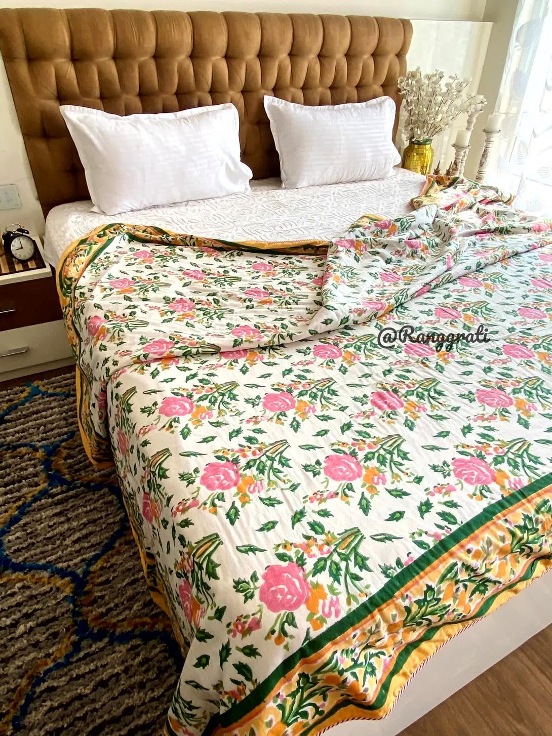 Yellow Dohar For Double Bed In Mulmul Cotton Reversible King Size - Dohar