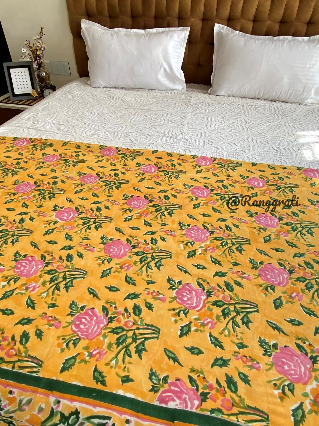 Yellow Dohar For Double Bed In Mulmul Cotton Reversible King Size - Dohar