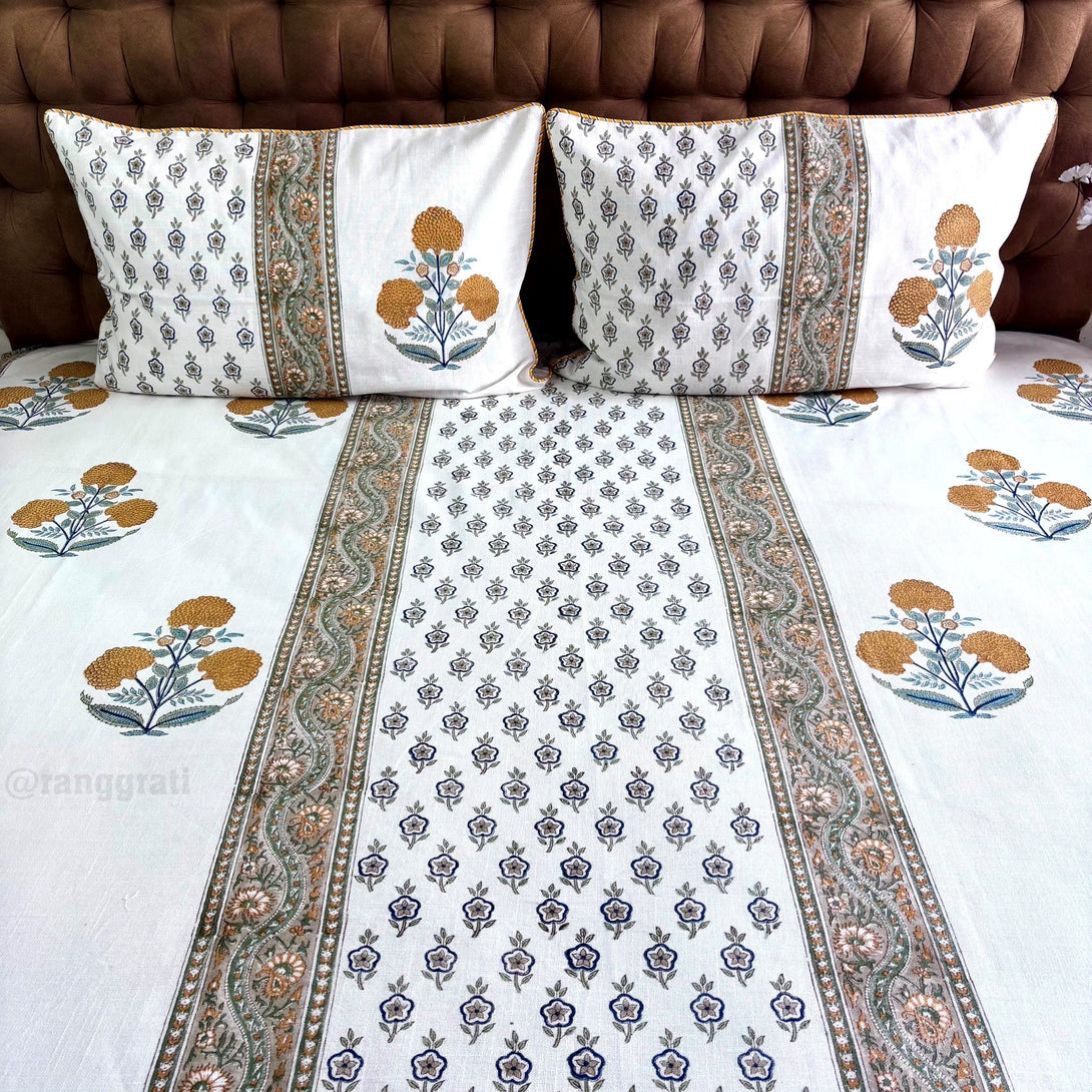Yellow Floral Slub Cotton Bedcover King Size - Bedcover